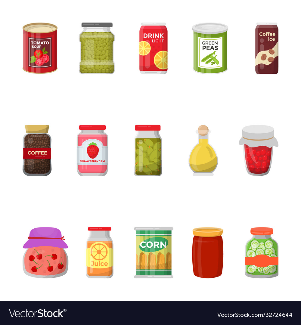 Flat collection tin cans food icons