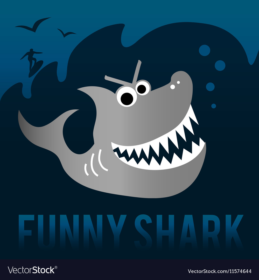 Funny shark with surfer Royalty Free Vector Image