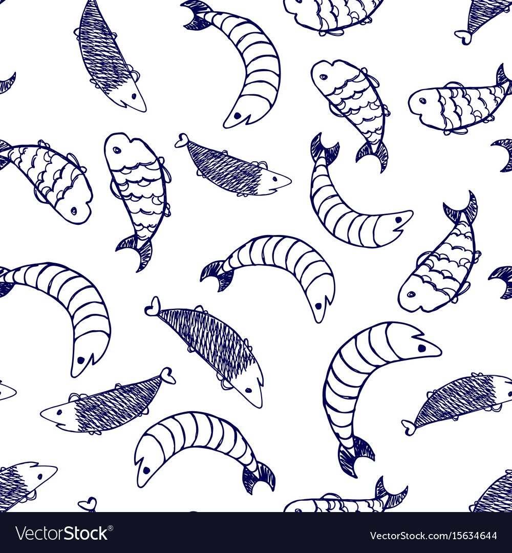 Hand drawn sketch style fish pattern