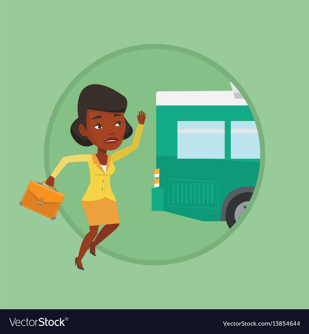 Latecomer woman running for the bus