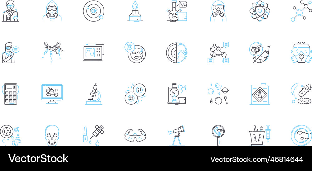 Nanotechnology linear icons set nanoparticles Vector Image
