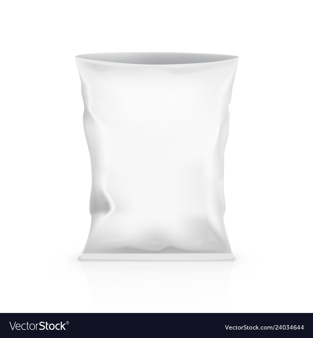 Open blank foil pouch snack packaging on white Vector Image