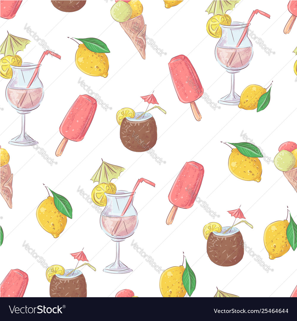 Seamless pattern ice cream cocktail fruit vector image Seamless pattern ice cream cocktail fruit