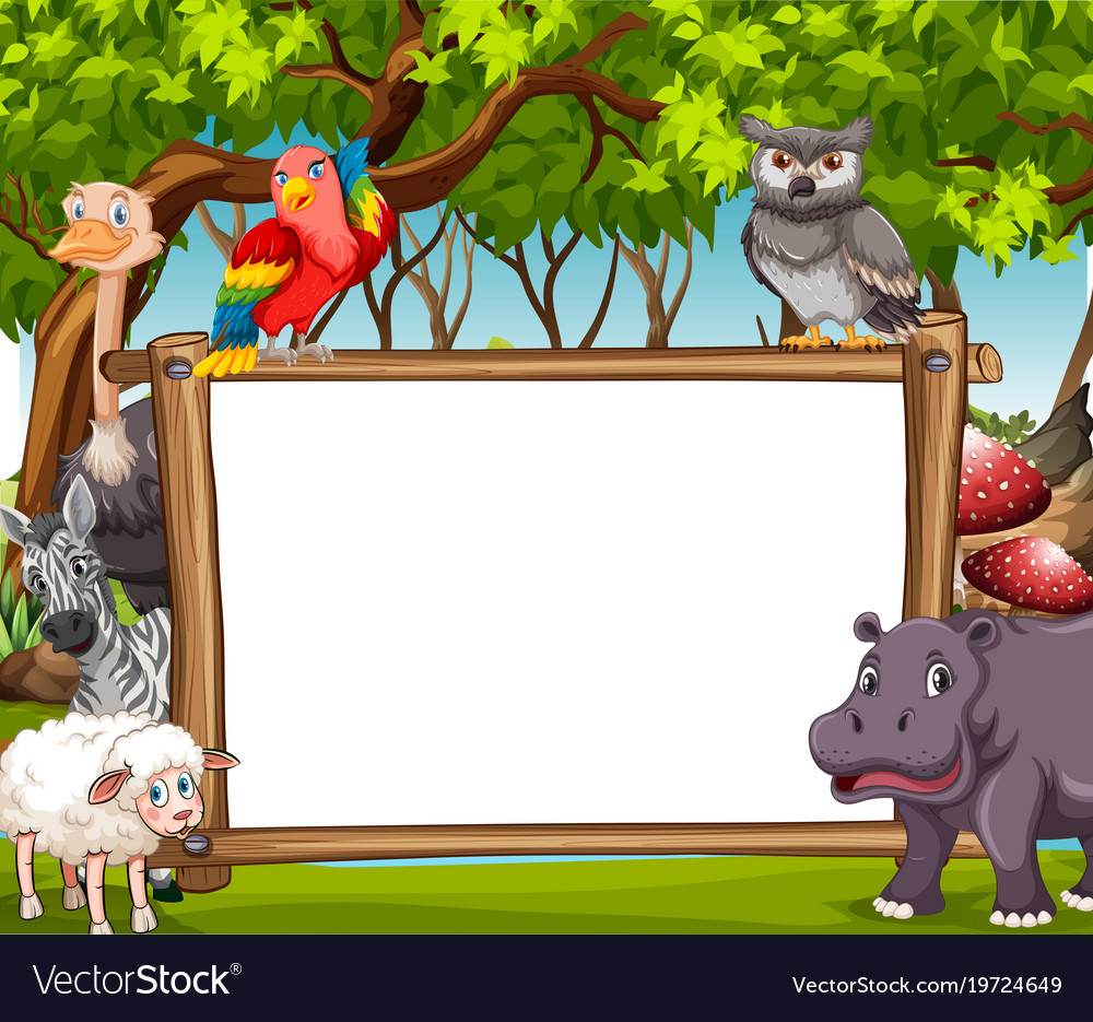 Board template with wild animals in the woods