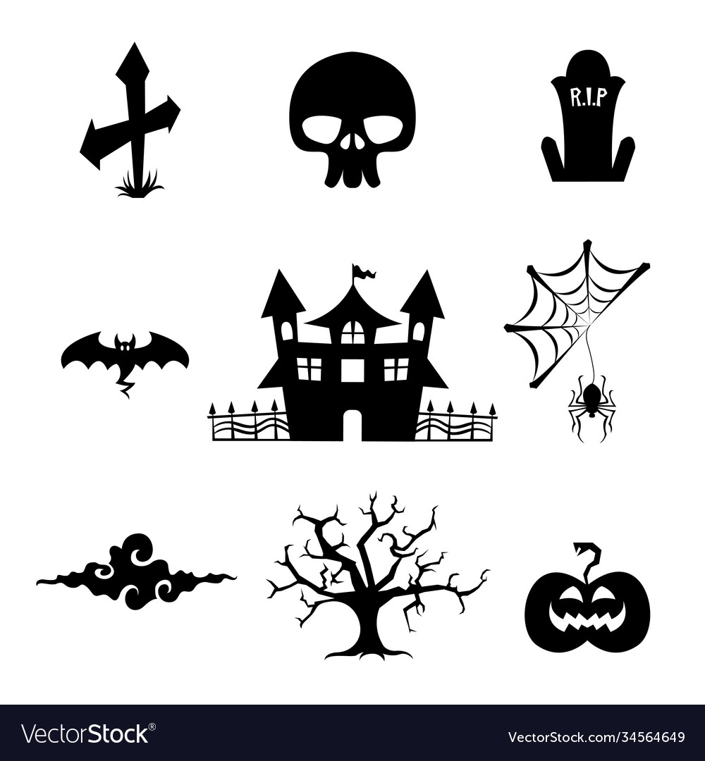 Halloween silhouette elements collection Vector Image