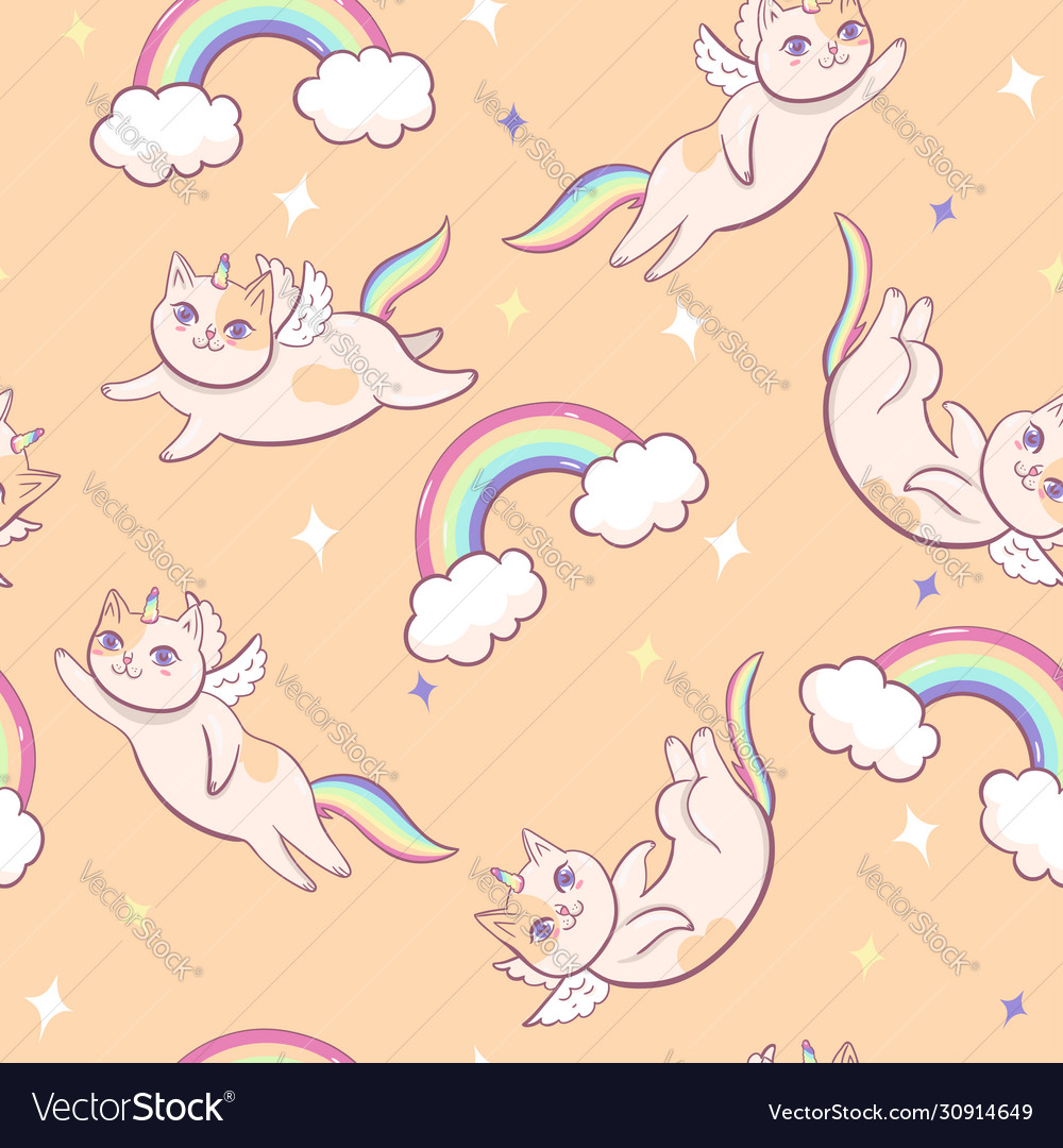Seamless pattern with unicorn cats graphics vector image Seamless pattern with unicorn cats graphics