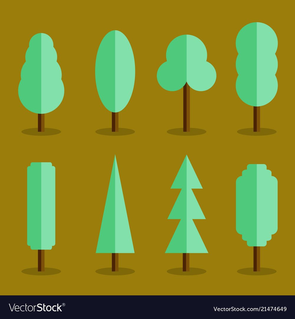 Set of simple tree icons flat style vector image Set of simple tree icons flat style
