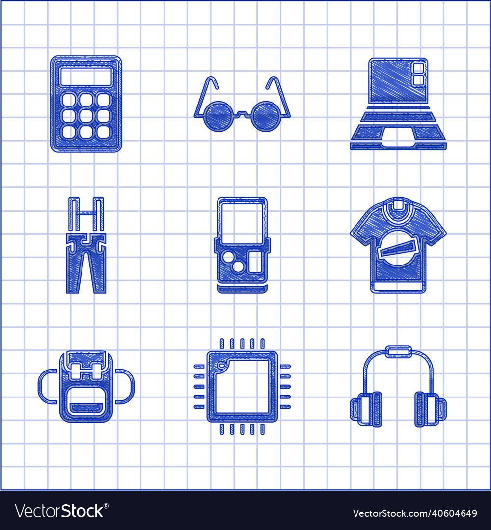 Set tetris processor with cpu headphones t vector image Set tetris processor with cpu headphones t