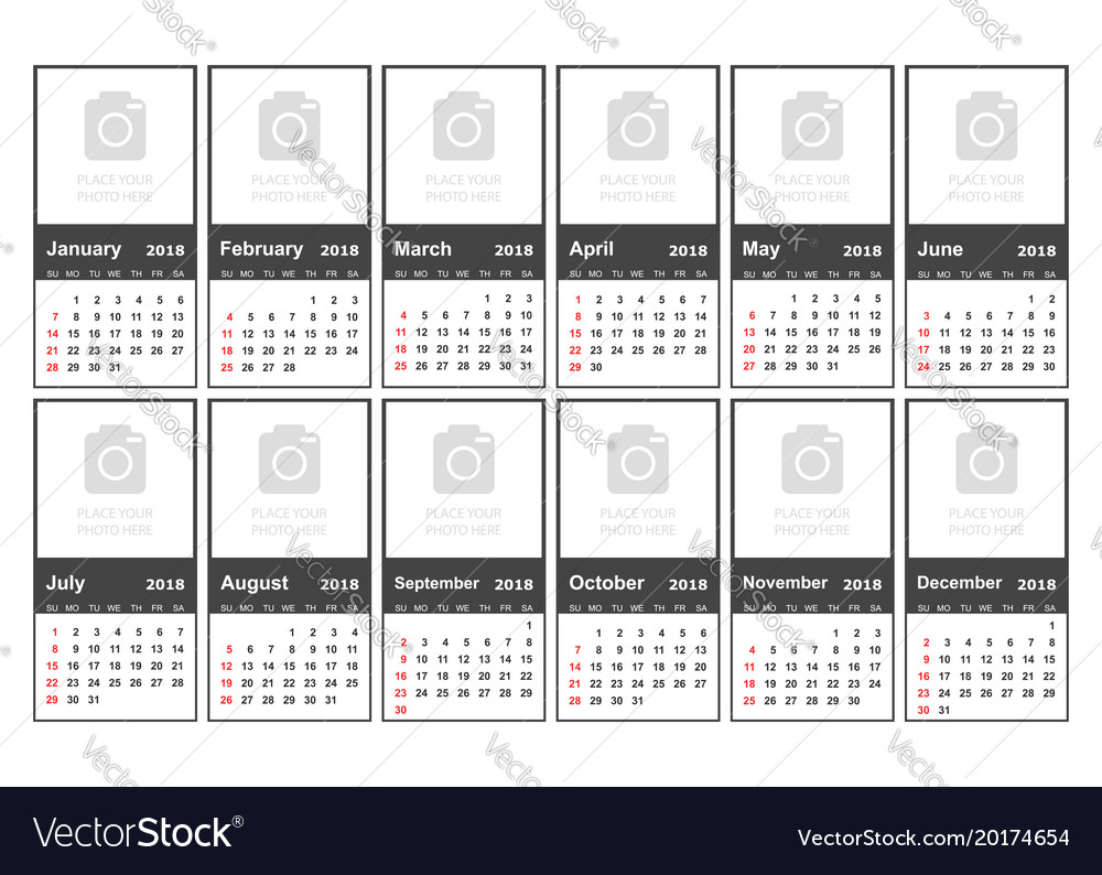 Calendar 2018 year in simple style Royalty Free Vector Image