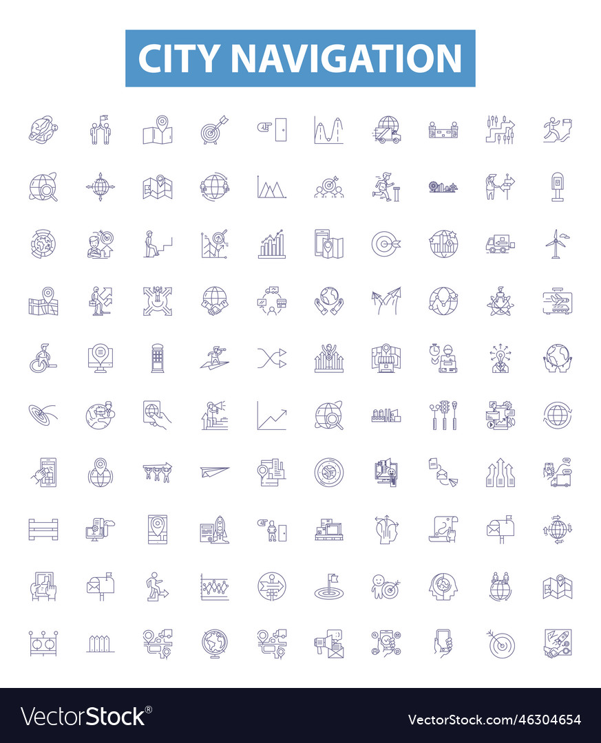 City navigation line icons signs set map gps Vector Image