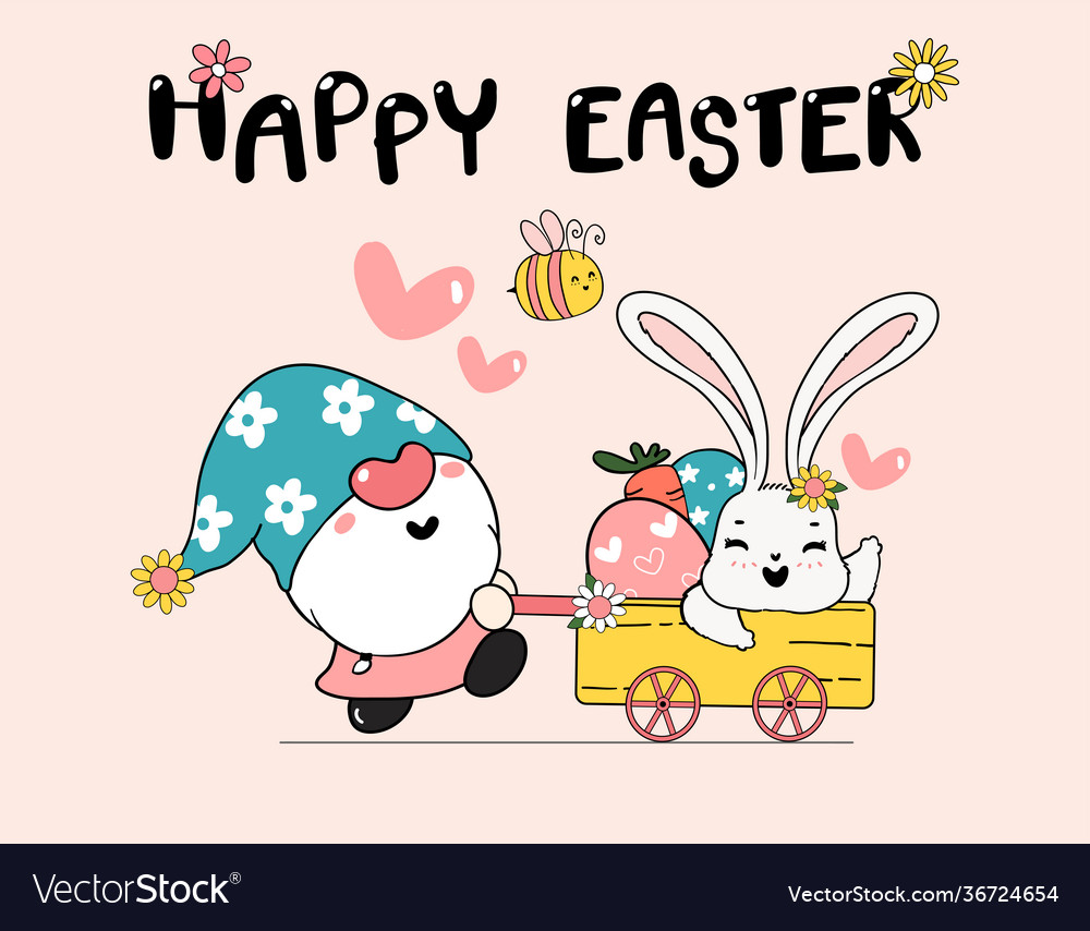 Cute spring bunny on flower easter egg happy