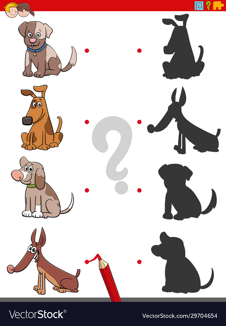 Shadow task with cartoon dogs and puppies Vector Image