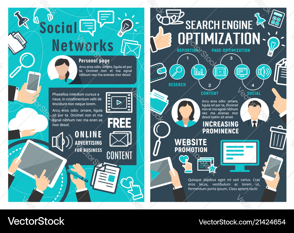 Social Network And Seo Optimization Flat Banner Vector Image