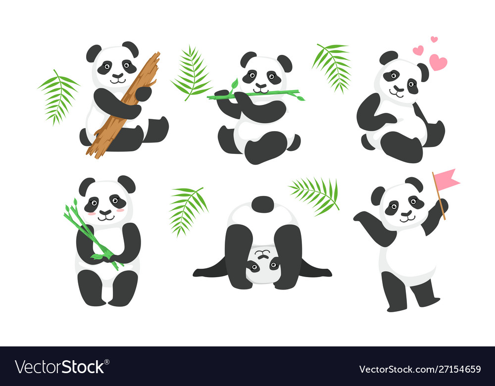 Adorable pandas characters set cute animals in Vector Image
