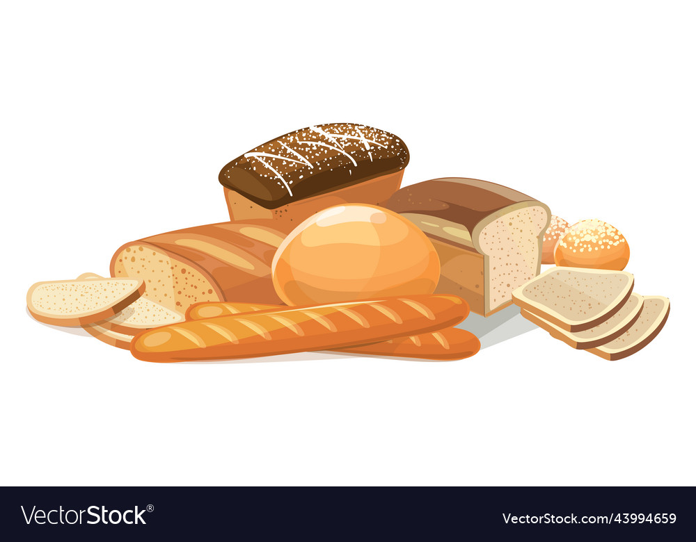 Bread Pile Cartoon Bakery Icon Whole And Cutted Vector Image