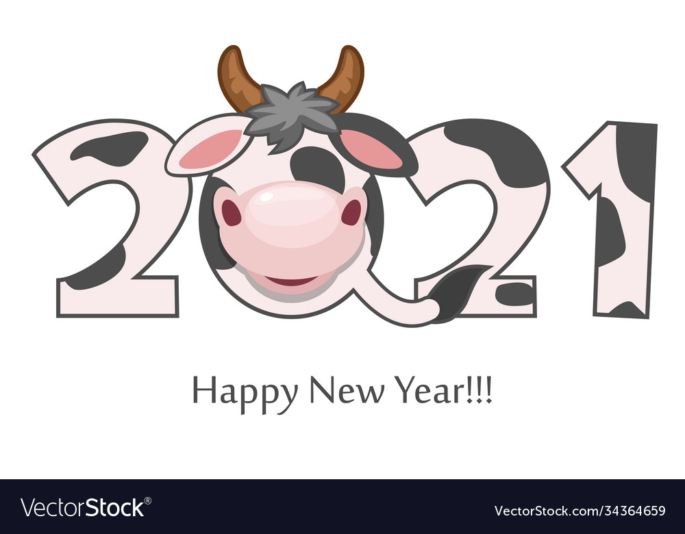 Cartoon cute postcard happy new year bull Vector Image