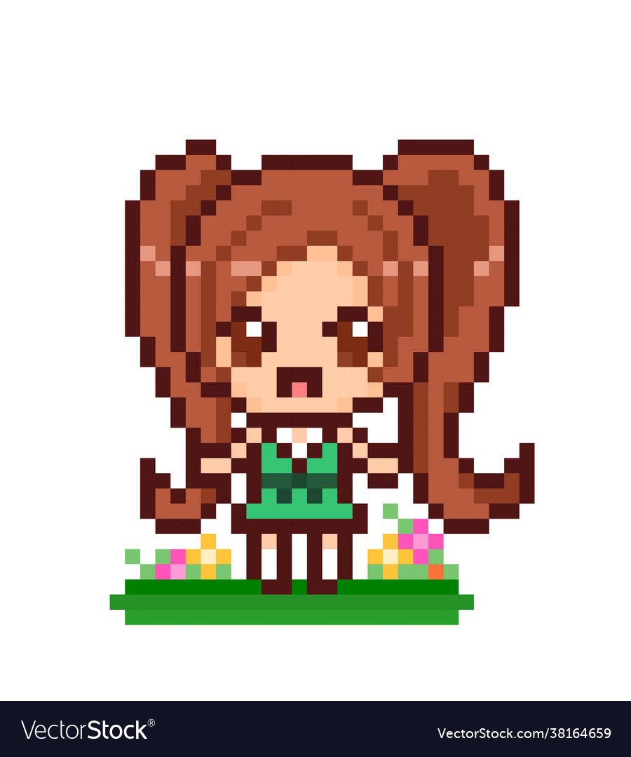 Cute anime girl pixel image for game assets