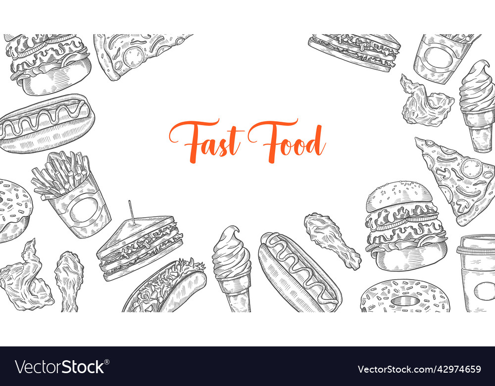 Fast food set collection with hand drawn sketch Vector Image