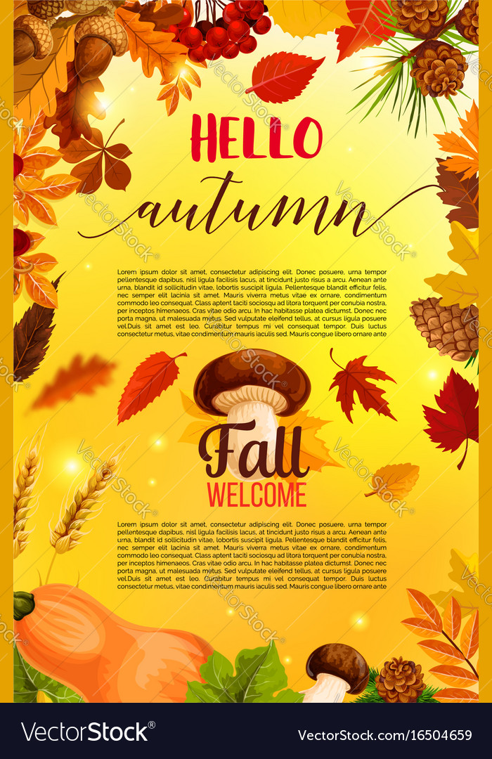 Hello autumn banner design with fall nature frame Vector Image