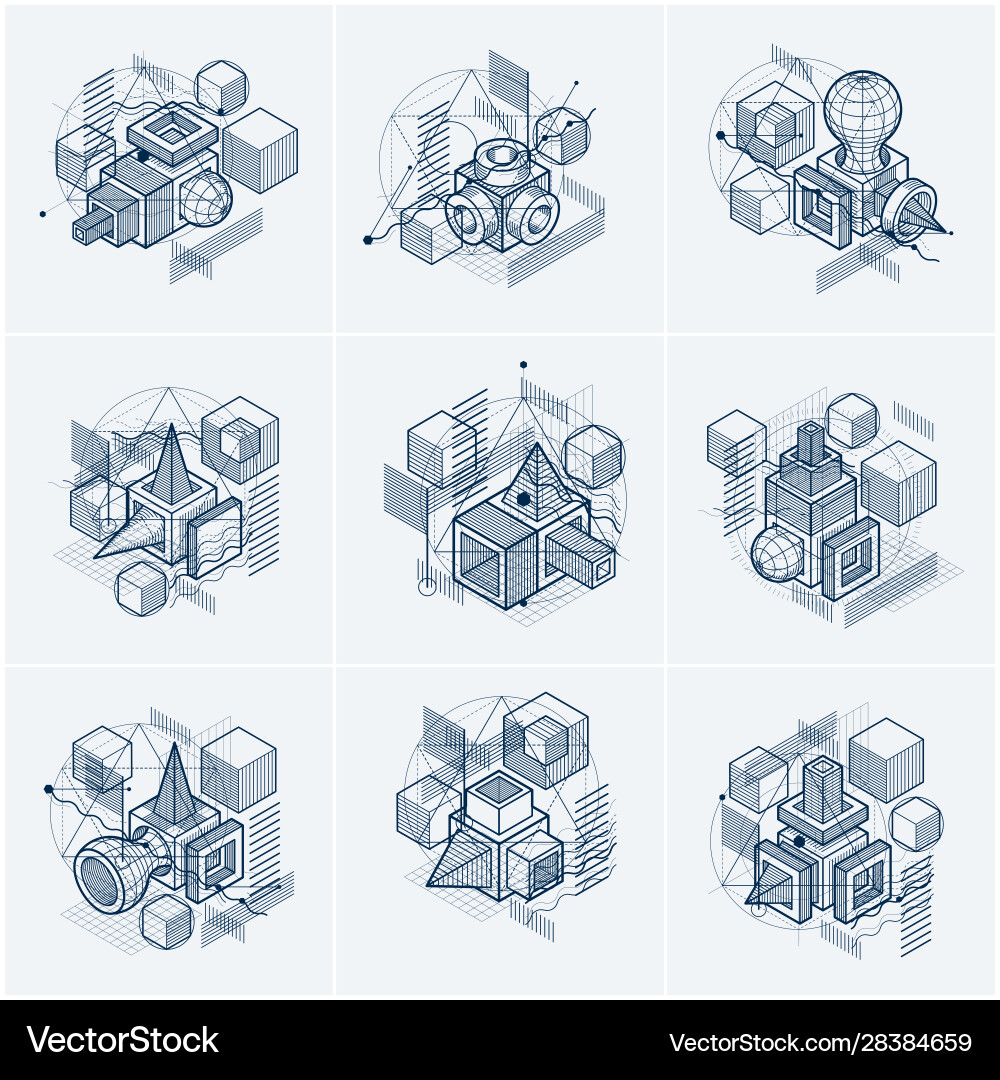 Isometric abstract backgrounds with linear Vector Image