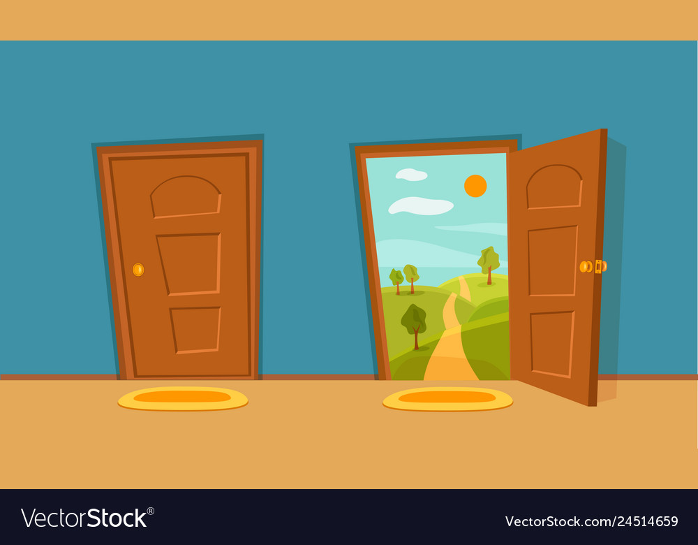 Open and close door cartoon colorful Royalty Free Vector