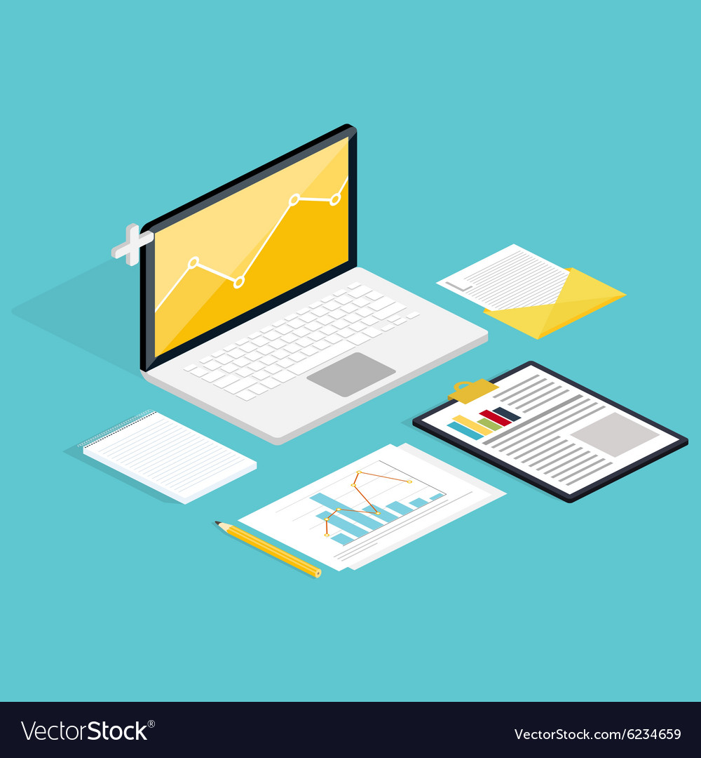 Web of analytics process with claptop and Vector Image