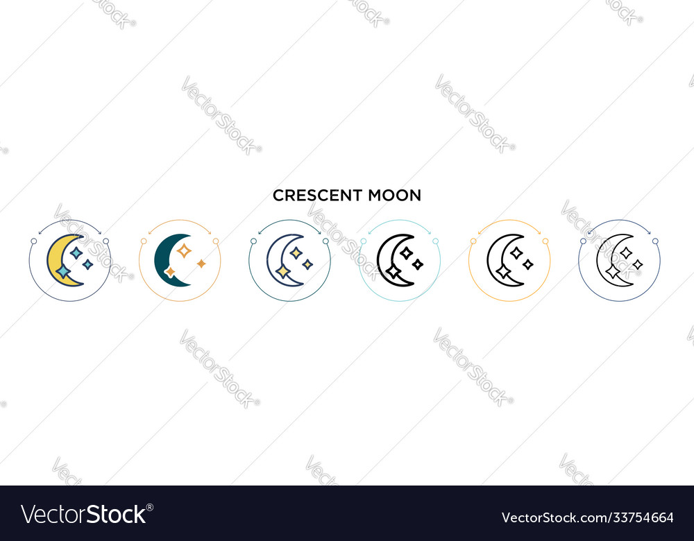 Crescent moon icon in filled thin line outline