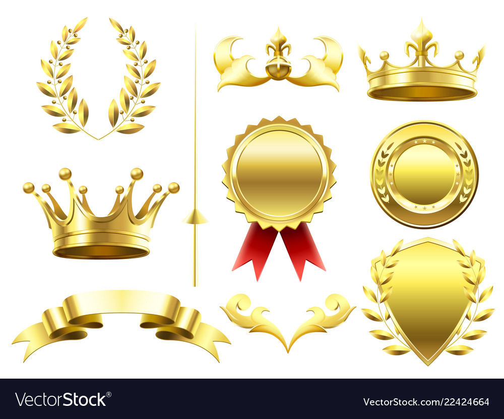 Heraldic 3d elements royal crowns and shields vector image Heraldic 3d elements royal crowns and shields