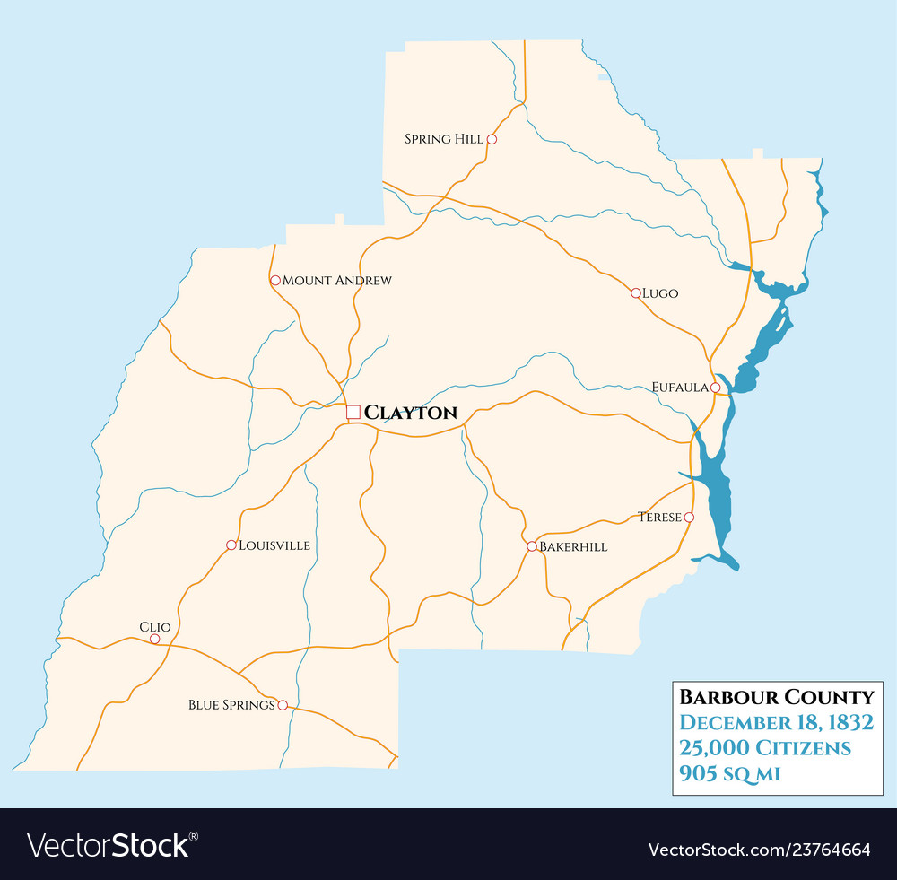 Map of barbour county in alabama Royalty Free Vector Image