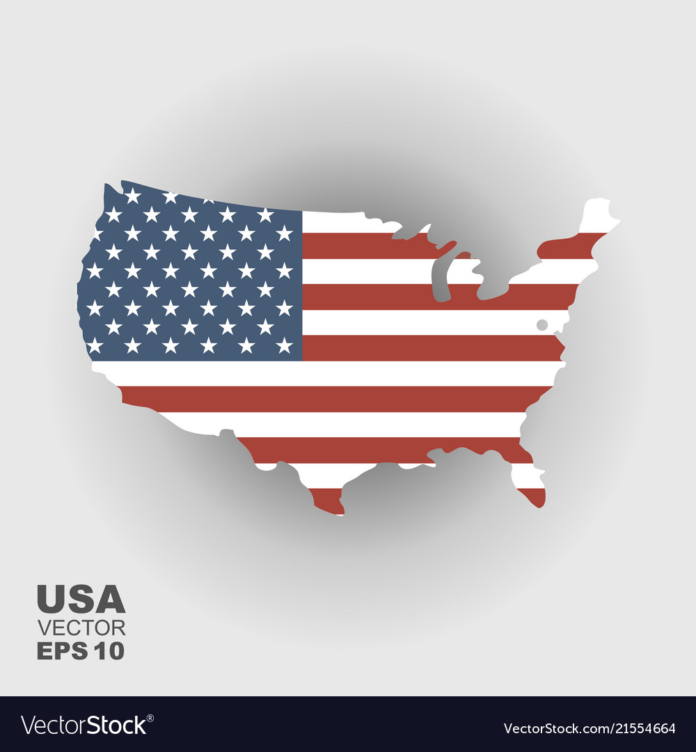 Map of usa with an official flag on Royalty Free Vector