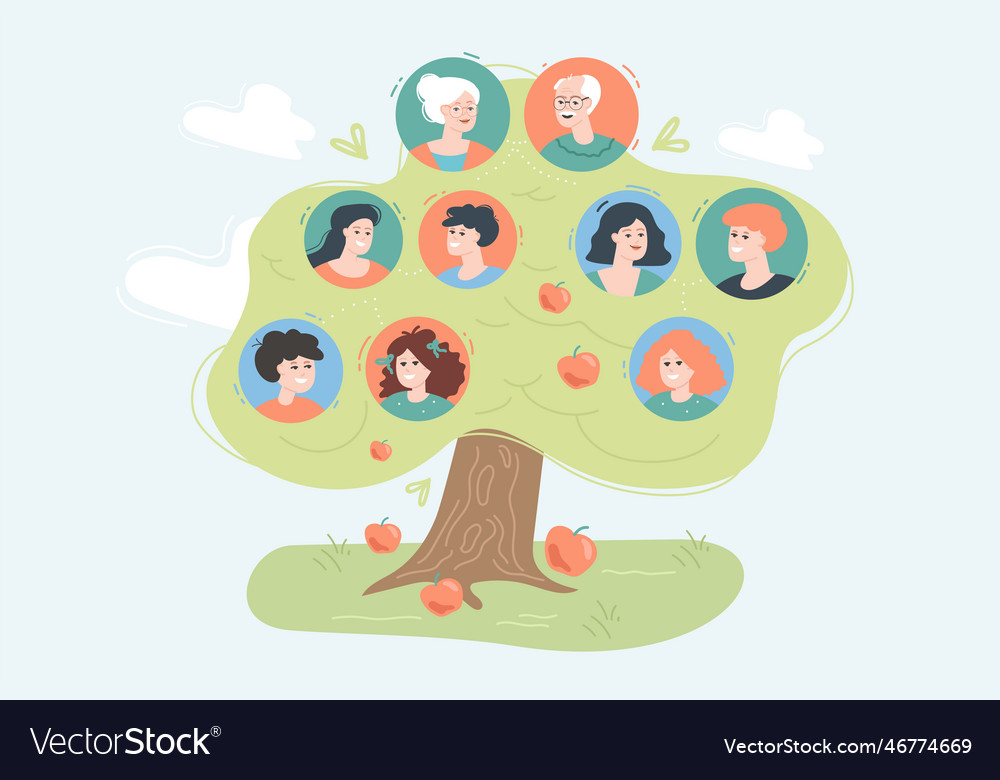 Apple tree with faces of family members Royalty Free Vector