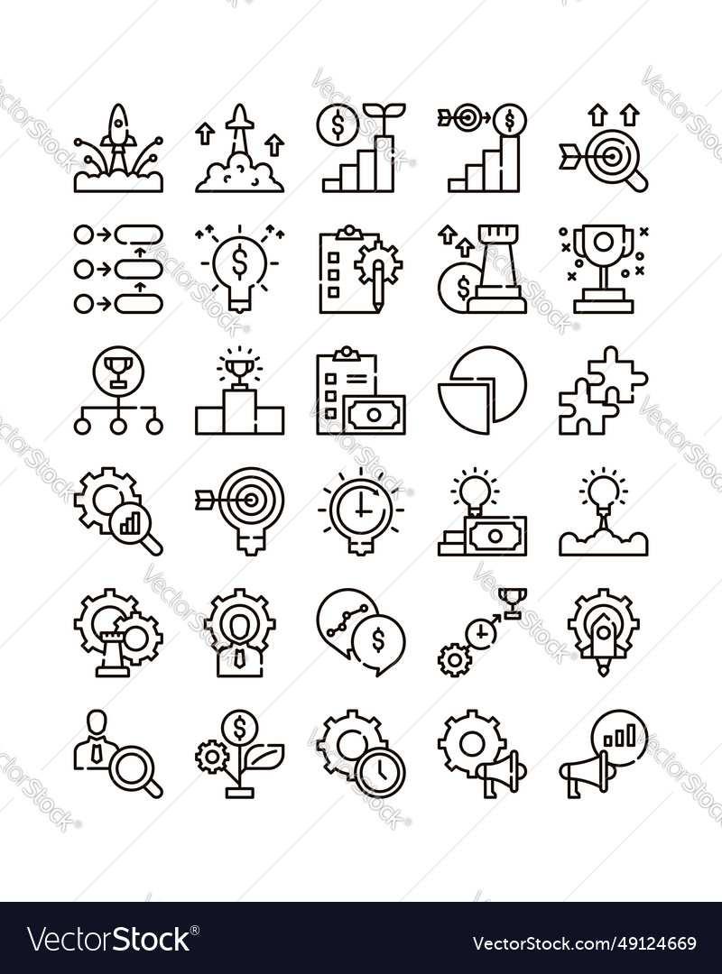 Business strategy simple line icon set