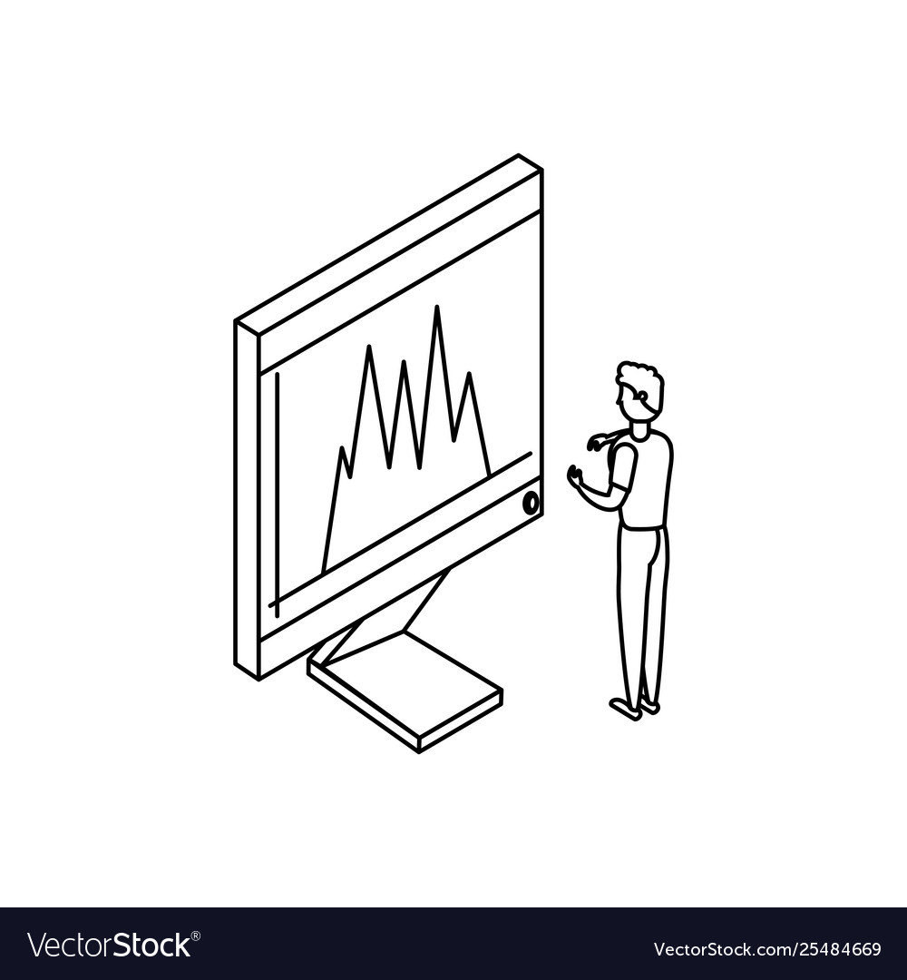 Businessman worker with display computer