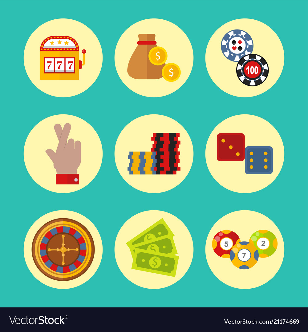 Casino icons set with roulette gambler joker slot vector image Casino icons set with roulette gambler joker slot