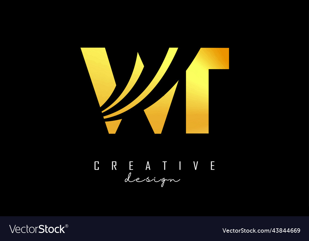 Creative golden letters wt w t logo with leading