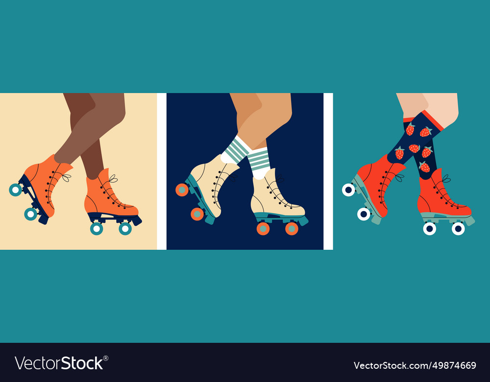 Retro roller skater poster set