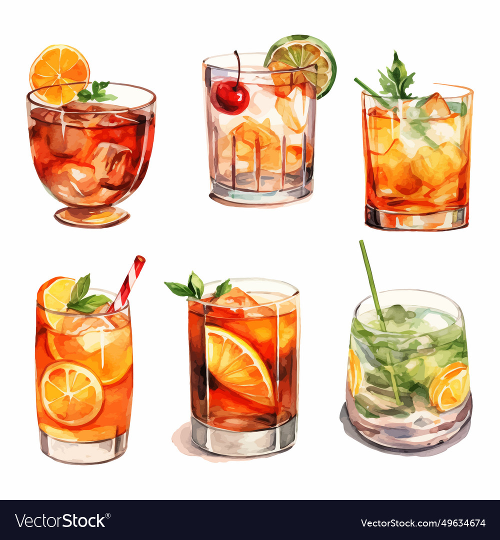 Alcohol cocktail collection watercolor drinks