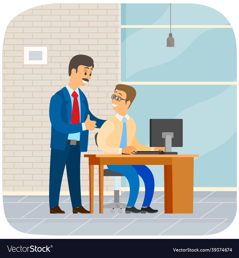 Boss instructing subordinate at workplace male Vector Image