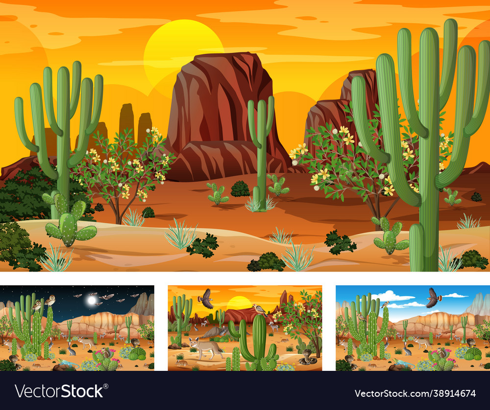 Different Desert Forest Scenes With Animals Vector Image