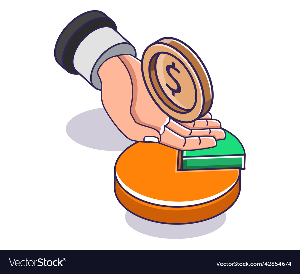 Dollar bill in hand on pie chart