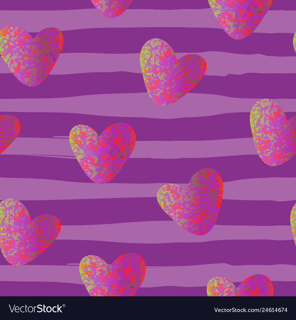 Glittering pink heart seamless pattern on striped