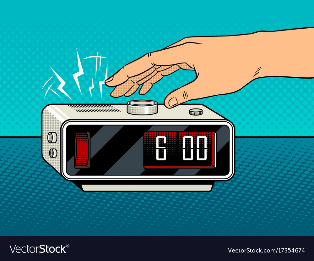 Hand turns off the alarm pop art Royalty Free Vector Image