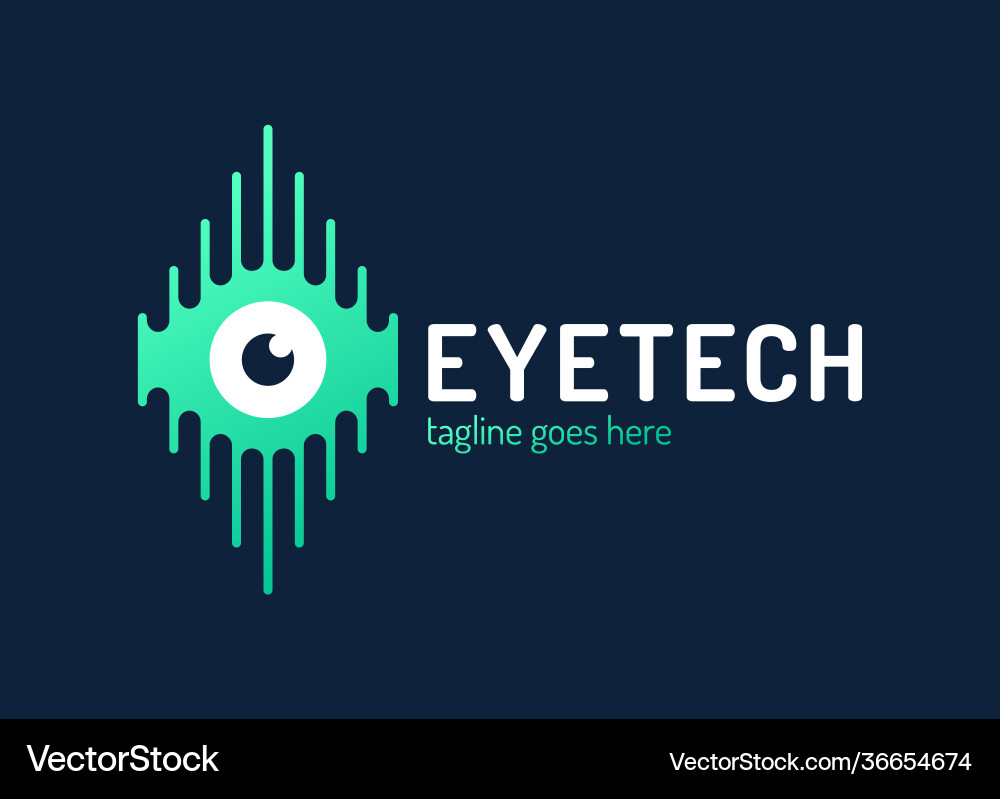 Human eye with circuit board tech logo emblem Vector Image
