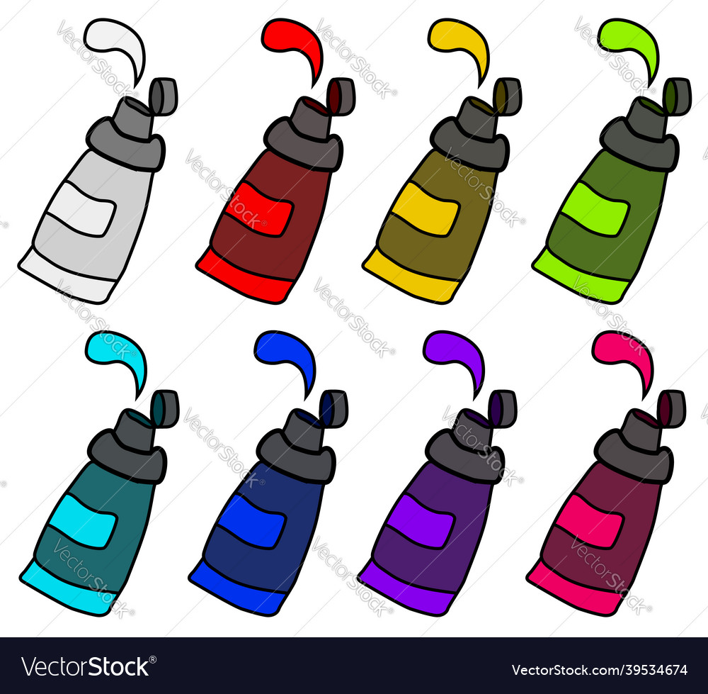 Paint tubes cartoon element set Royalty Free Vector Image