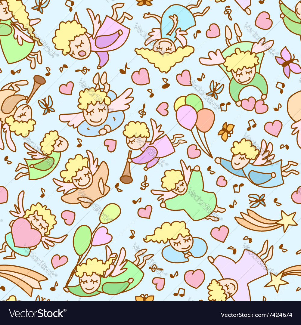 Seamless pattern from cartoon girls angels