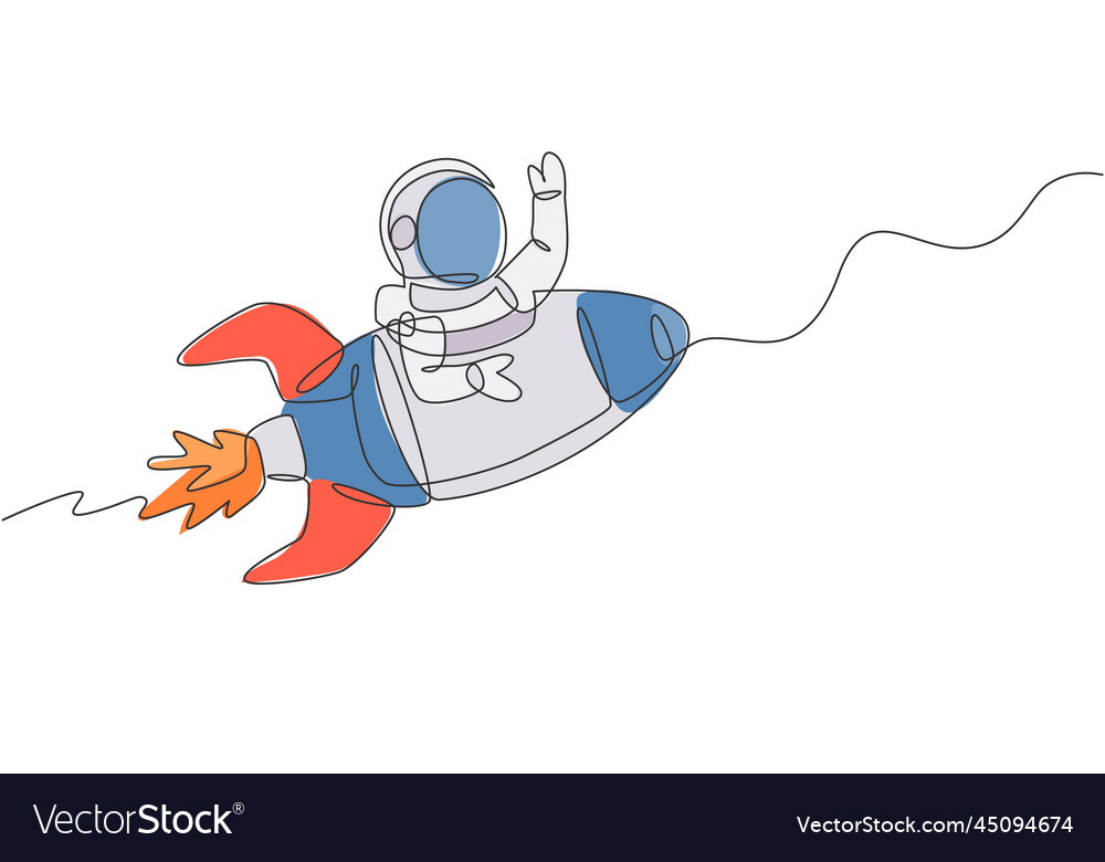 Single continuous line drawing of astronaut Vector Image