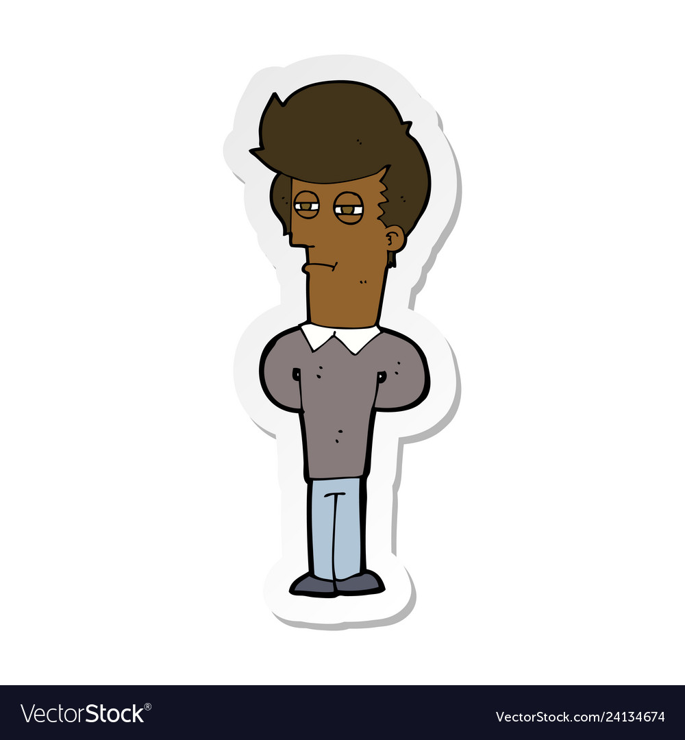 Sticker a cartoon jaded man Royalty Free Vector Image