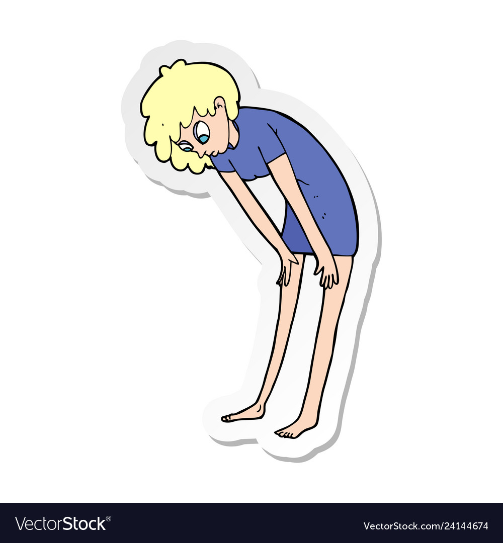 Sticker of a cartoon woman looking at her feet