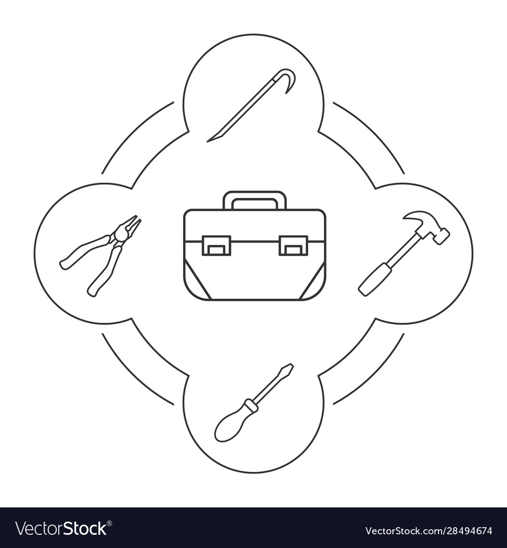 Tool box contents linear icons set vector image Tool box contents linear icons set