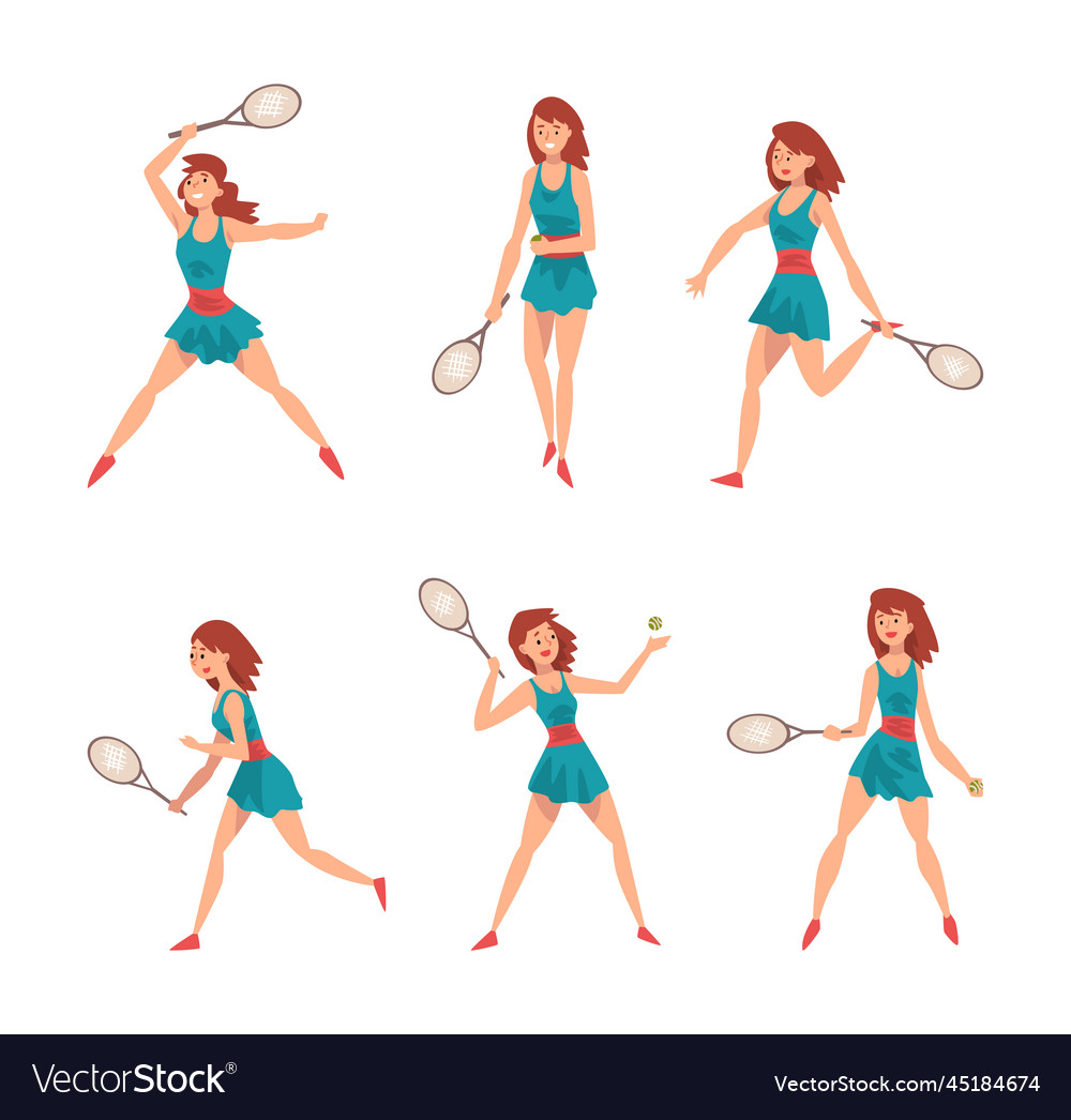 Woman character playing tennis as racket sport